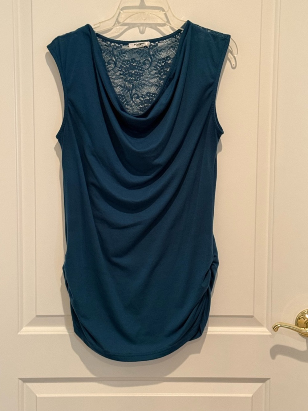 zeagoo Teal Cowl Neck Lace-Back Sleeveless Tank